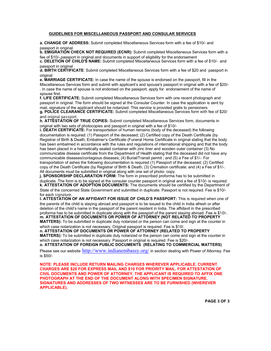 Application for Miscellaneous Services - Embassy of India - Washington, D.C., Page 3