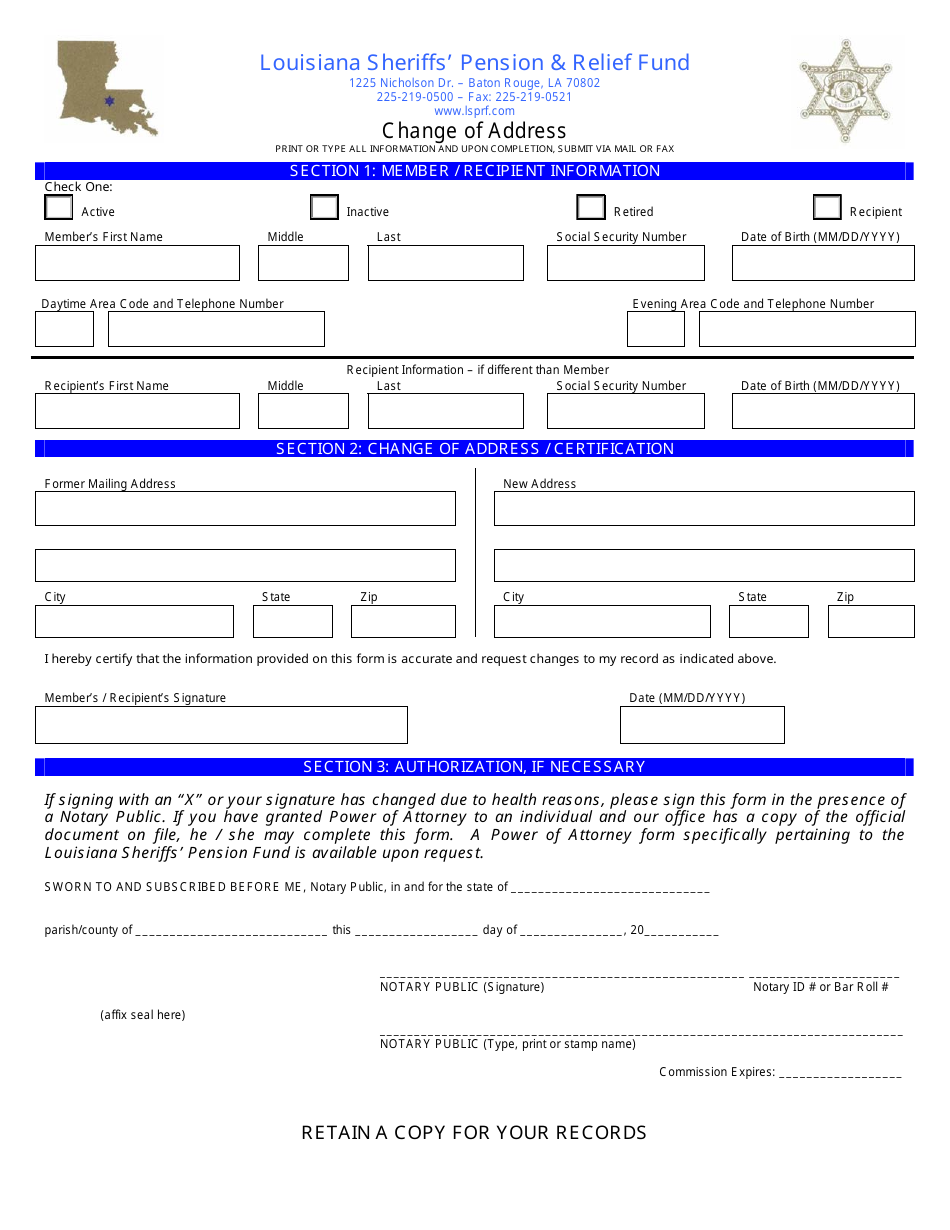 Louisiana Change of Address Form Louisiana Sheriffs' Pension&relief