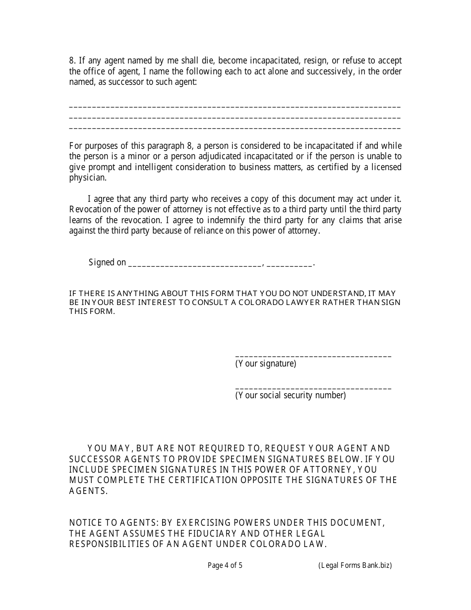 Colorado Colorado Statutory Power of Attorney for Property Fill Out