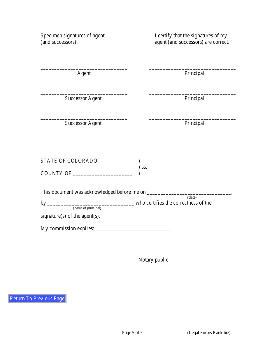Colorado Colorado Statutory Power of Attorney for Property Fill Out