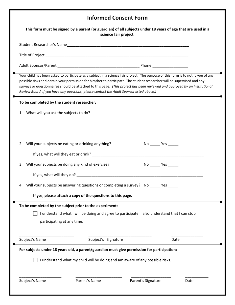 Science Fair Project Informed Consent Form - Fill Out, Sign Online and ...