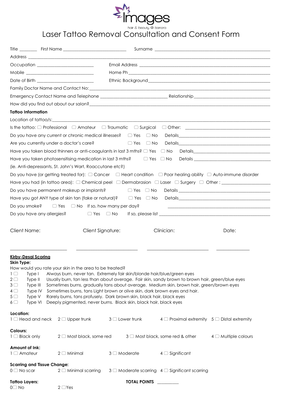 Laser Tattoo Removal Consultation and Consent Form - Images Hair and Beauty, Page 1