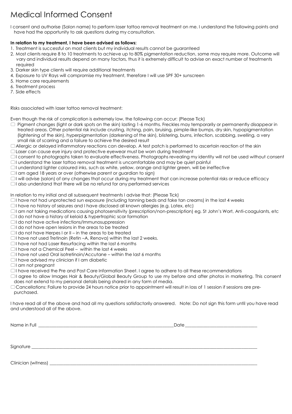 Laser Tattoo Removal Consultation and Consent Form - Images Hair and Beauty, Page 2