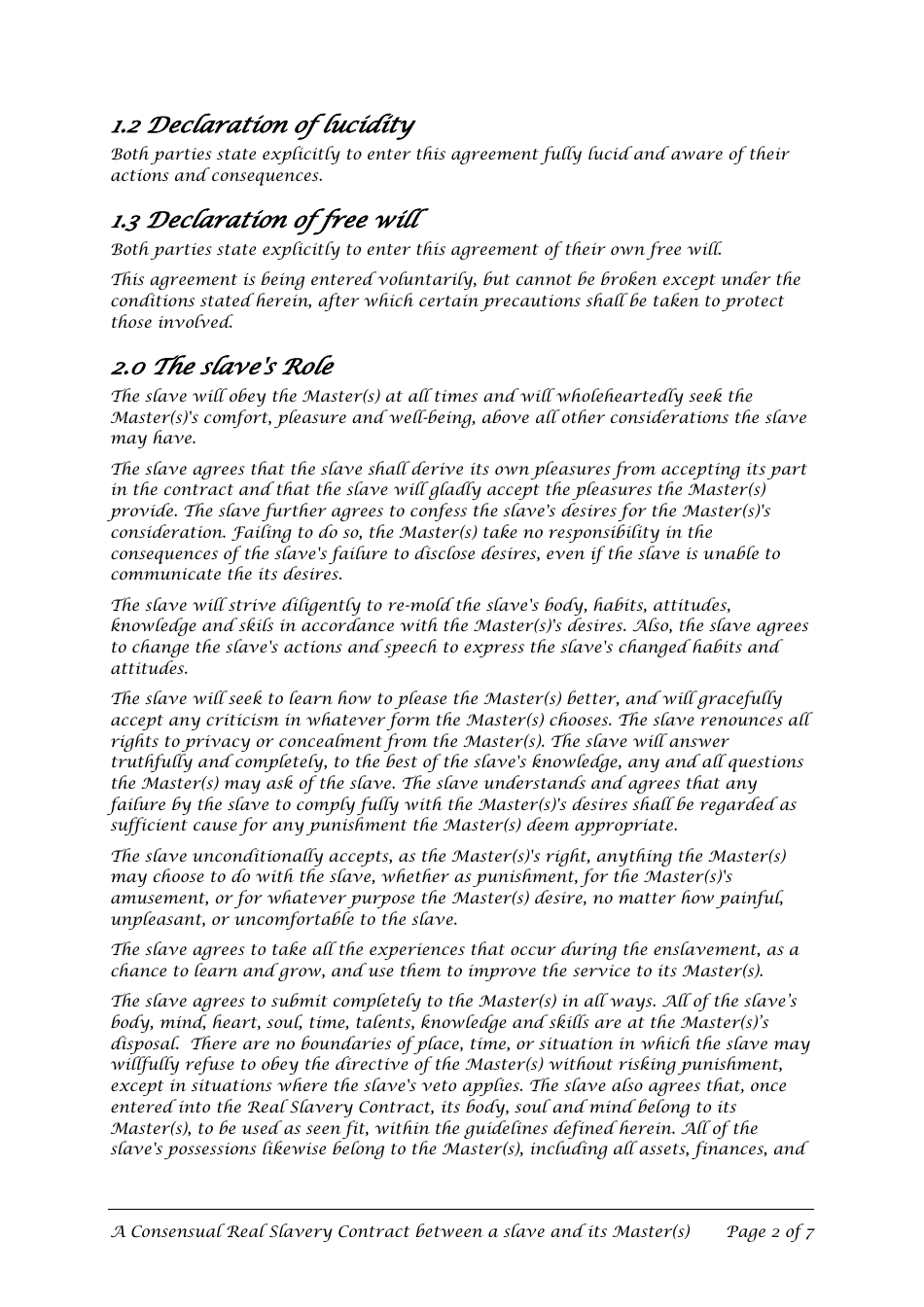 Master Slave Consensual Real Slavery Contract Template - Fill Out, Sign ...