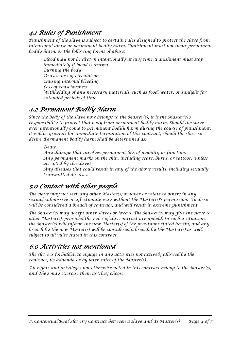 Master Slave Consensual Real Slavery Contract Template, Page 4