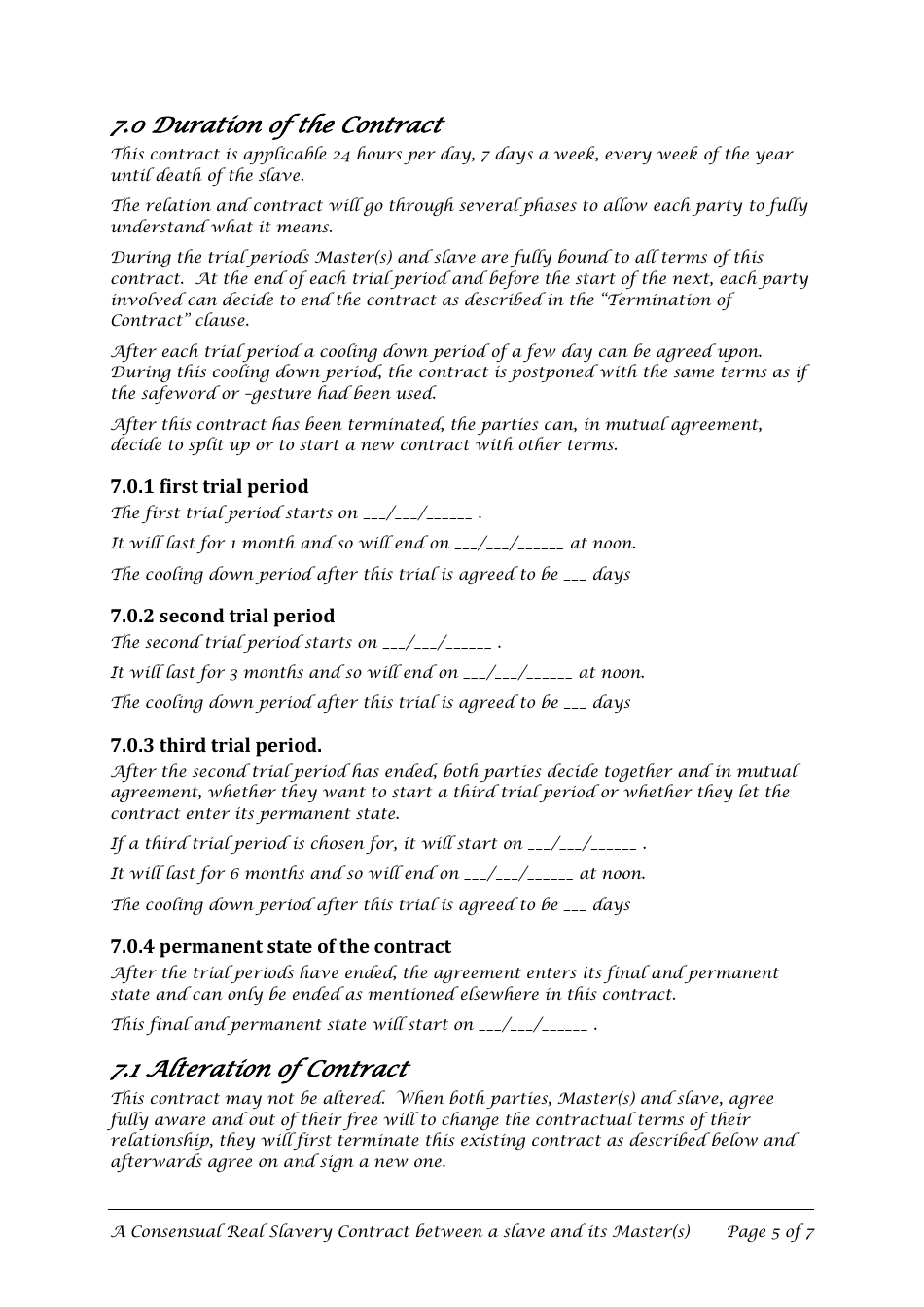 Master Slave Consensual Real Slavery Contract Template, Page 5