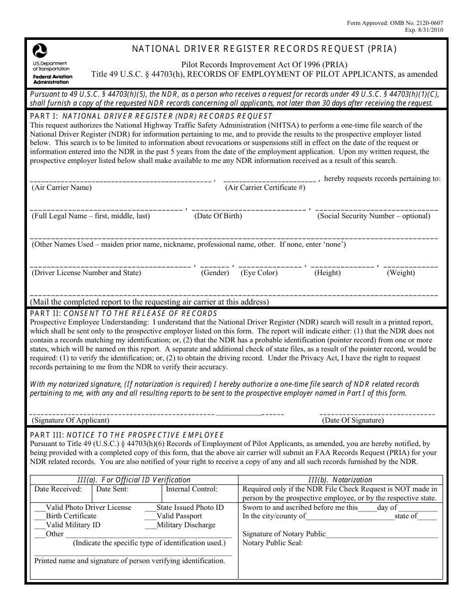FAA Form 8060-13 National Driver Register Records Request, Page 3