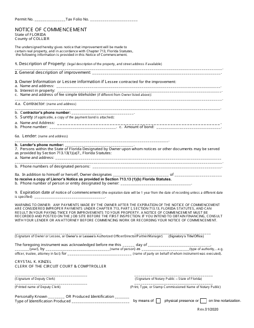 Notice of Commencement Form - Collier County, Florida