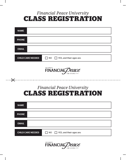 Class Registration Form - Financial Peace University Download Pdf