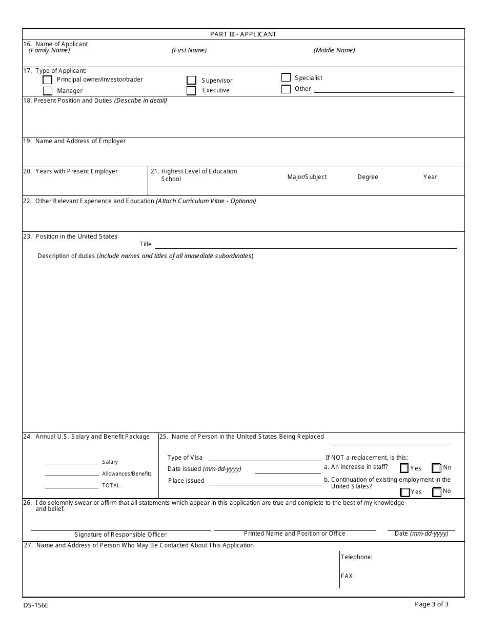 Form DS-156e - Fill Out, Sign Online And Download Fillable PDF ...