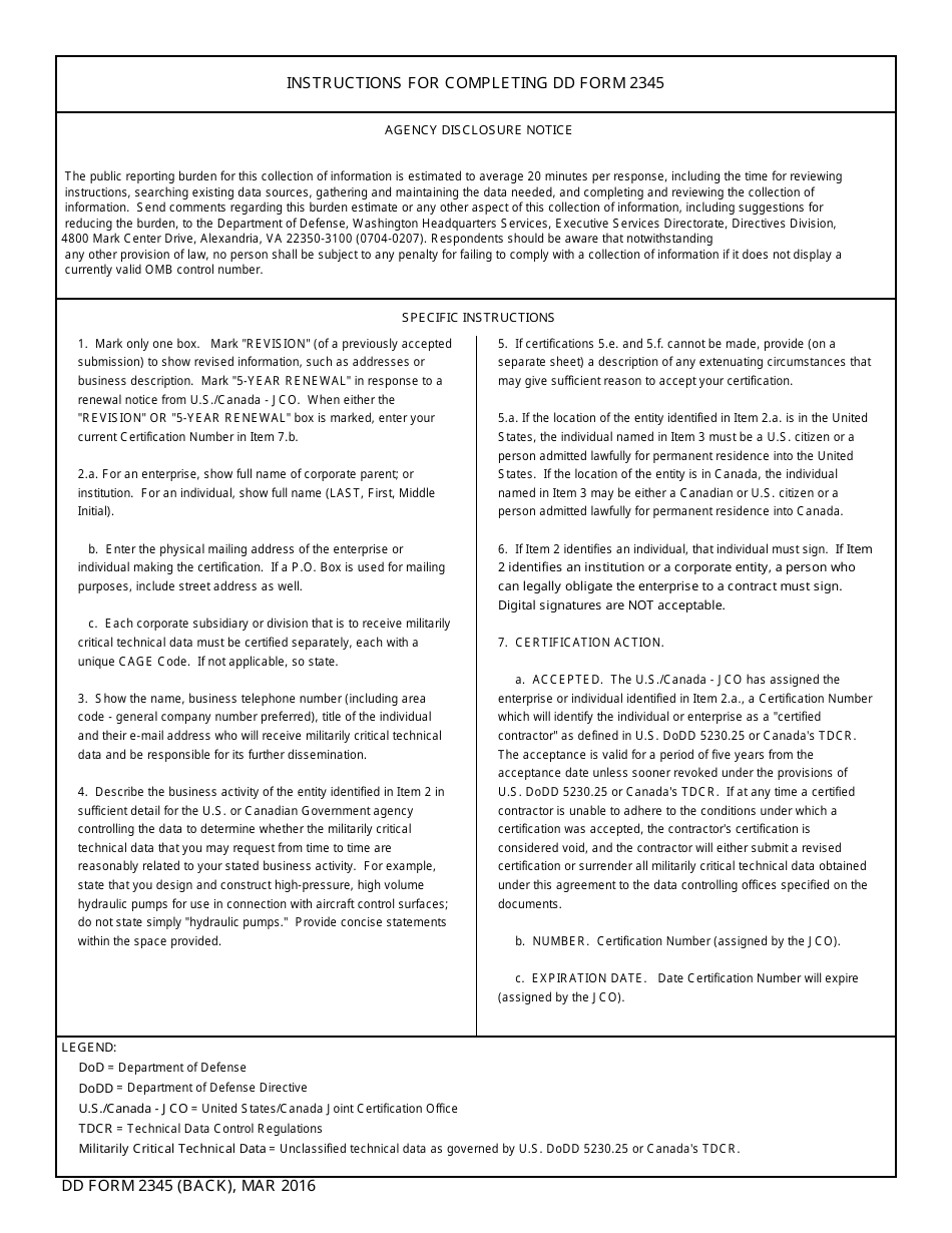 DD Form 2345 - Fill Out, Sign Online And Download Fillable PDF ...