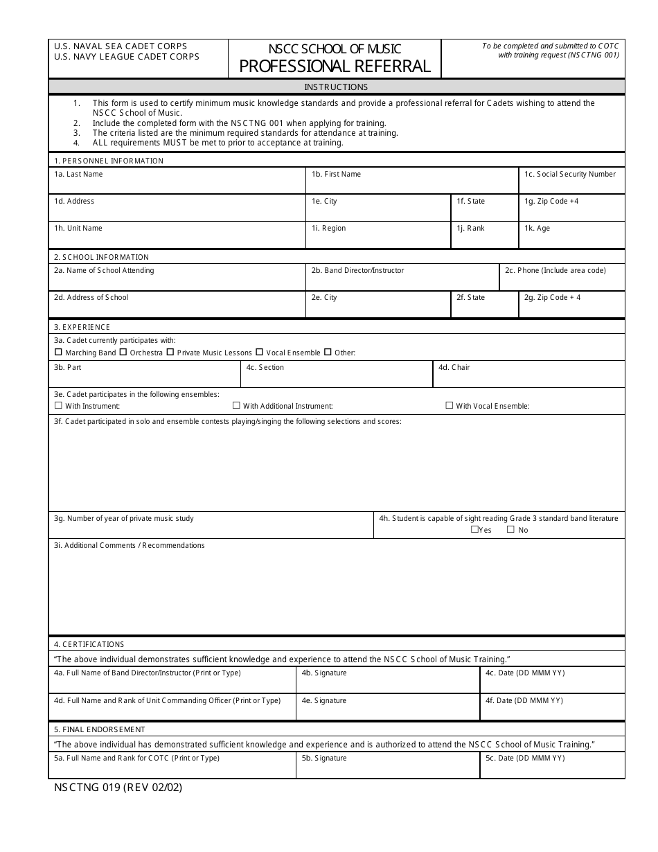 NSCTNG Form 019 Professional Referral, Page 1