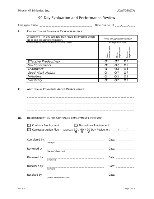 30 60 90 Day Employee Performance Review Template