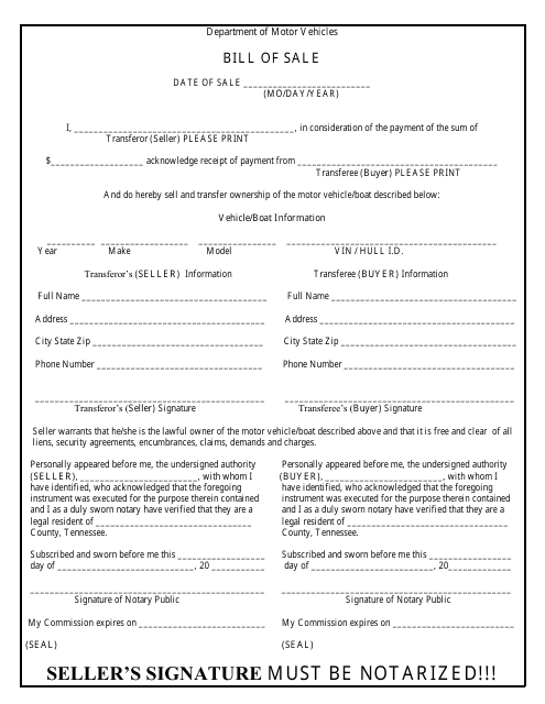 Vehicle / Boat Bill of Sale - Rutherford County, Tennessee Download Pdf