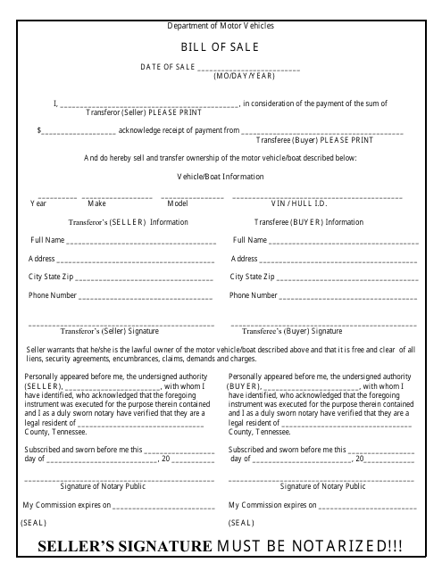Free Tennessee Boat Bill Of Sale Form Pdf Eforms Free Tennessee Boat 