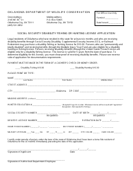 Social Security Disability Fishing or Hunting License Application Form - Oklahoma