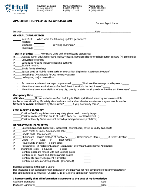 Apartment Supplemental Application Form - Hull & Company