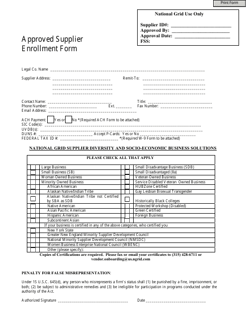 Approved Supplier Enrollment Form