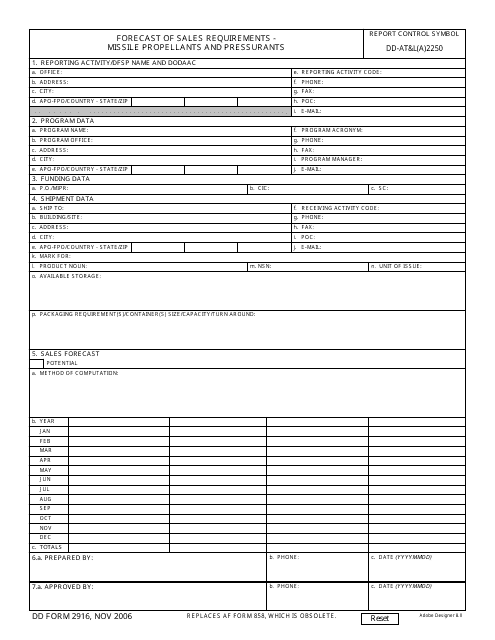 DD Form 2916  Printable Pdf