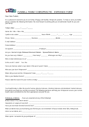 Document preview: Chiropractic Patient Entrance Form - Funnel Family Chiropractic