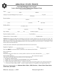 Document preview: Lost or Destroyed License Replacement Request Form - Concealed Handgun Carry License - Arkansas