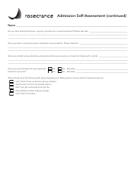 Admission Self-assessment Form - Rosecrance, Page 2