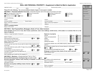 Document preview: Form MC322 Real and Personal Property - Supplement to Medi-Cal Mail-In Application - California