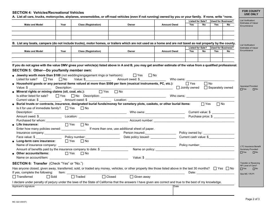 Form MC322 Real and Personal Property - Supplement to Medi-Cal Mail-In Application - California, Page 2
