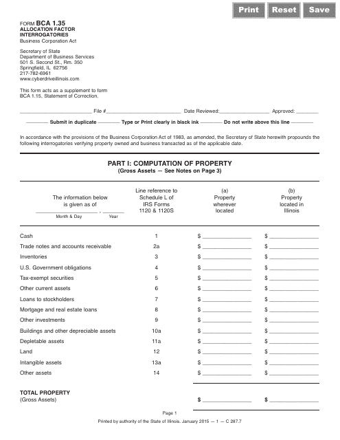 Form BCA1.35 Allocation Factor Interrogatories - Illinois