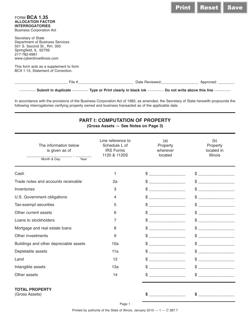 Form BCA1.35 Allocation Factor Interrogatories - Illinois, Page 1