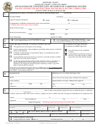 Form ACR485 Application for Certified Copy or Search of a Marriage Record - Riverside County, California