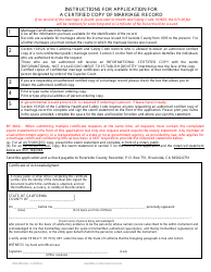 Form ACR485 Application for Certified Copy or Search of a Marriage Record - Riverside County, California, Page 2