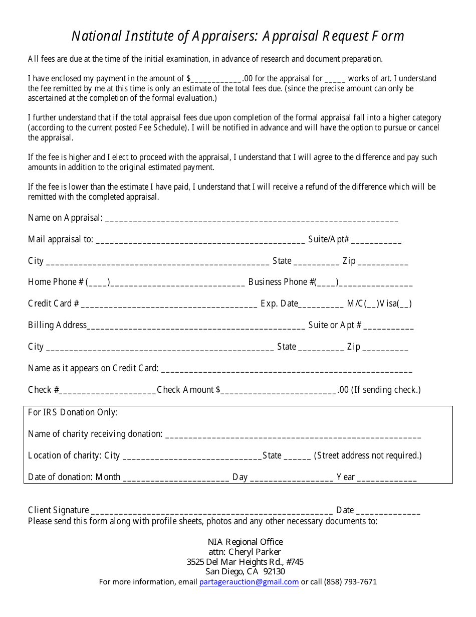 Appraisal Request Form - National Institute of Appraisers, Page 1