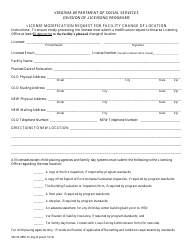 Document preview: Form 032-05-0850-01 License Modification Request for Facility Change of Location - Virginia