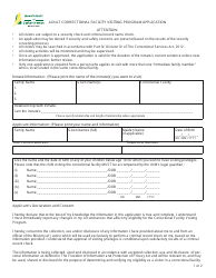 Document preview: Adult Correctional Facility Visiting Program Application Form - Saskatchewan, Canada