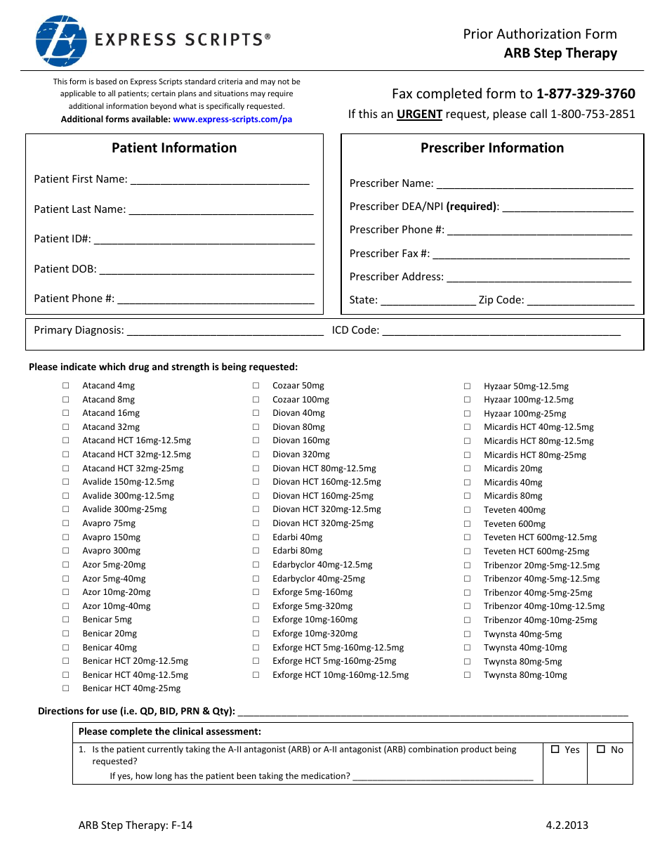 Form F14 Prior Authorization Form - Arb Step Therapy - Express Scripts, Page 1