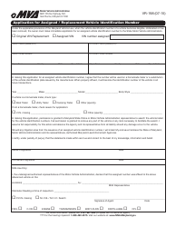 Document preview: Form VR-198 Application for Assigned Vehicle Identification Number - Maryland