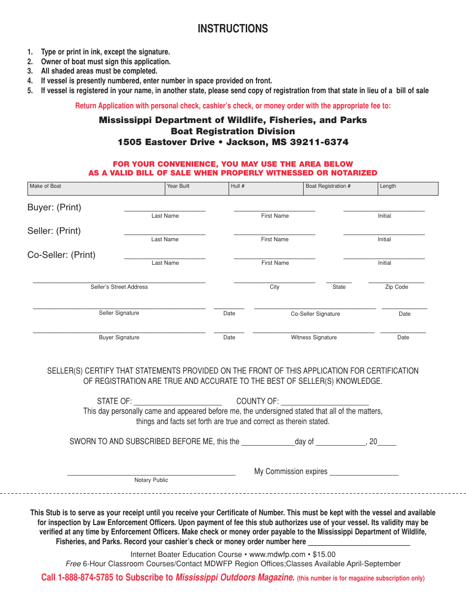 Mississippi Mississippi Motor Boat Registration Application Form Fill Out Sign Online And 