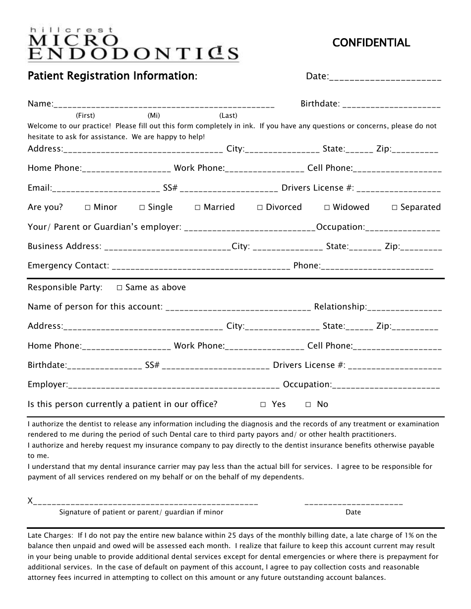 Patient Registration Form - Hillcrest Micro Endodontics, Page 1