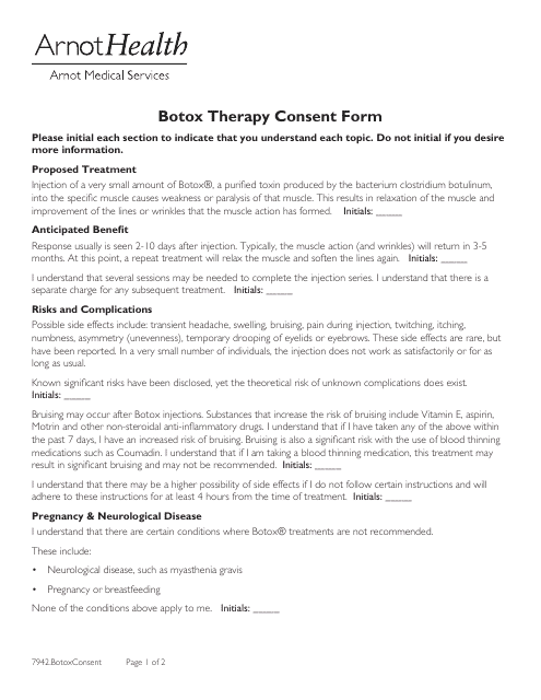 Botox Therapy Consent Form - Arnot Health Download Pdf