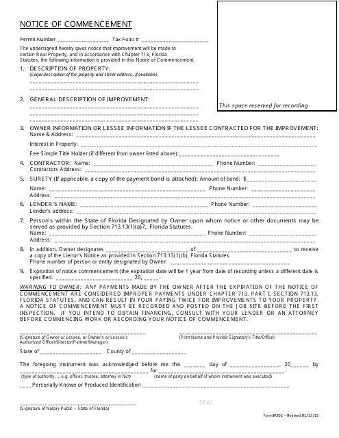 Form IPS02 Notice of Commencement Form - Sarasota County, Florida