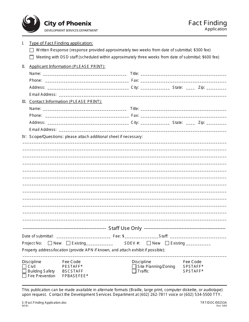 Form TRT / DOC / 00253A Fact Finding Application - City of Phoenix, Arizona, Page 1