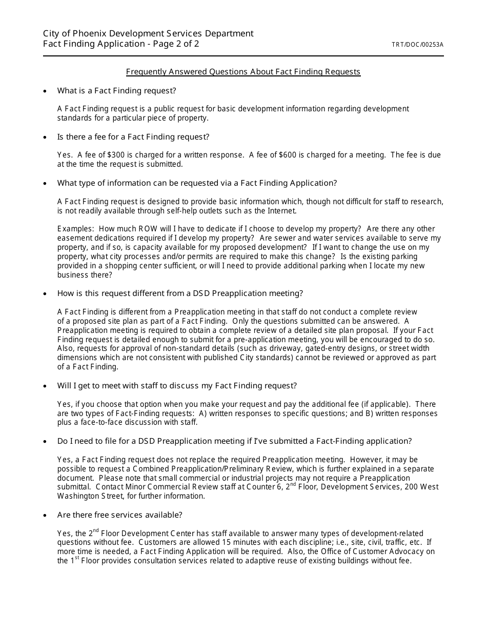 Form TRT / DOC / 00253A Fact Finding Application - City of Phoenix, Arizona, Page 2
