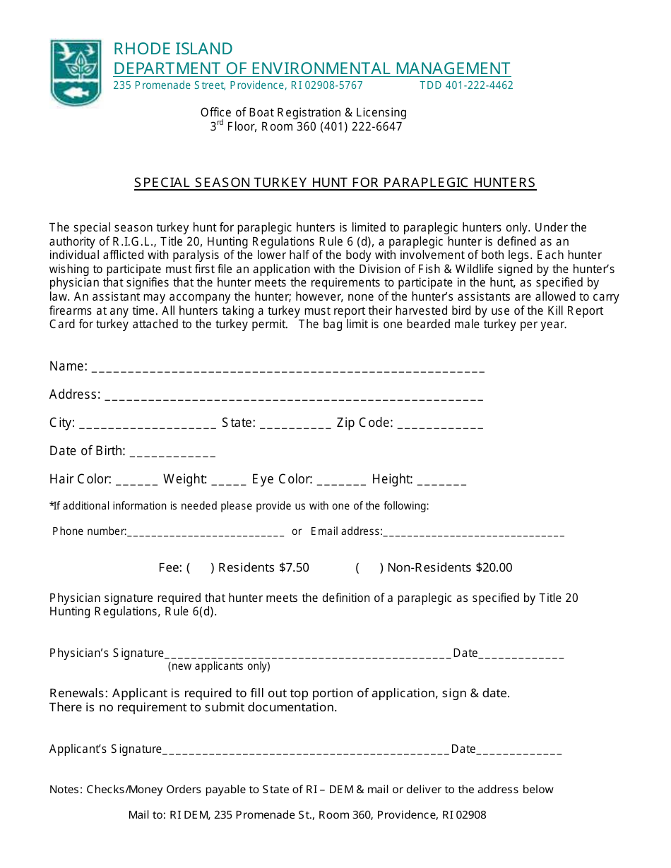 Rhode Island Special Season Turkey Hunt for Paraplegic Hunters Fill