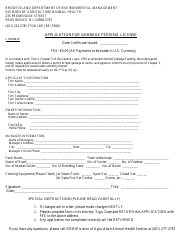 Document preview: Application for Garbage Feeding License - Rhode Island