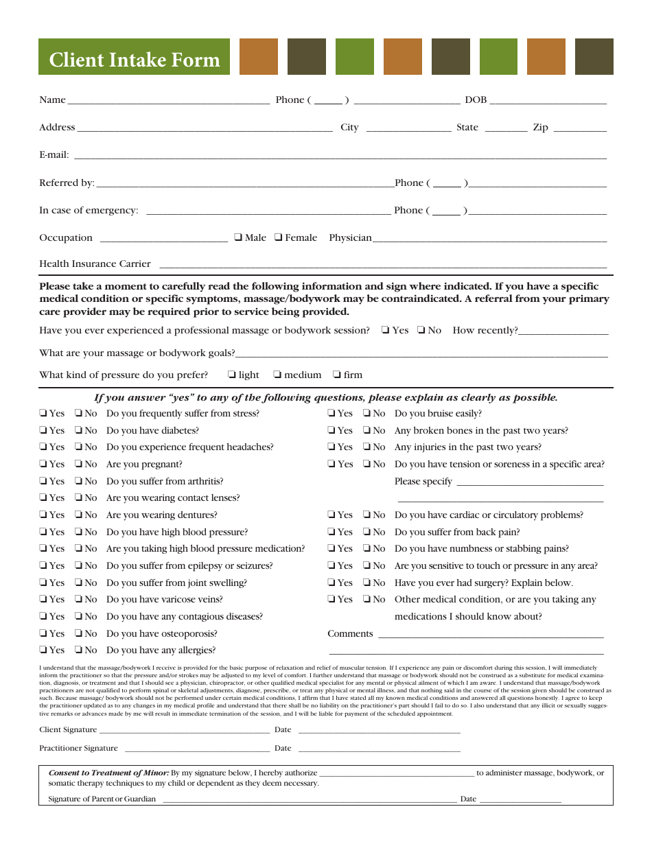 Client Intake Form - Green and Brown - Fill Out, Sign Online and ...