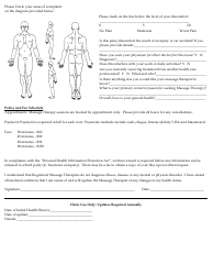 Massage Therapy Health History Form, Page 2