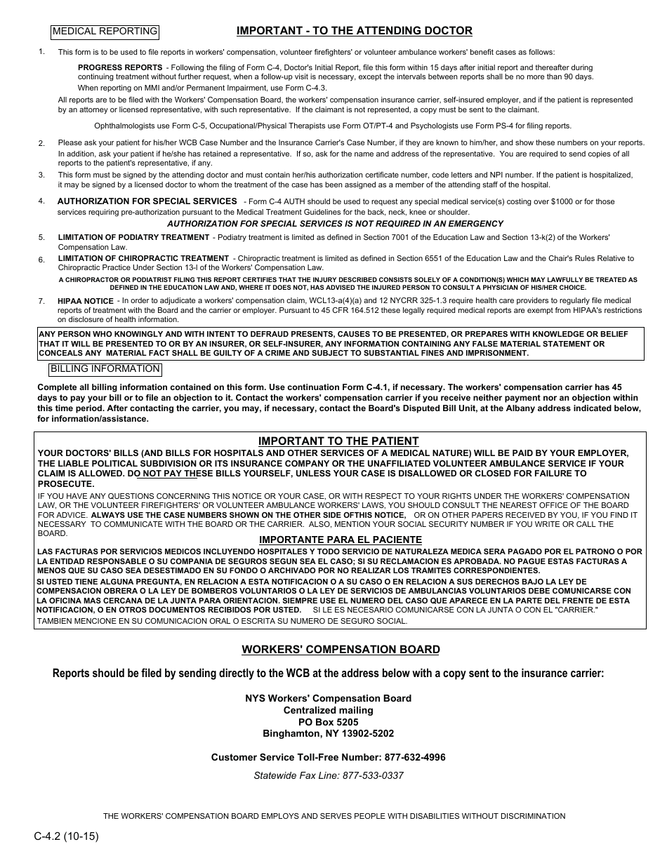 Form C-4.2 Doctors Progress Report - New York, Page 3