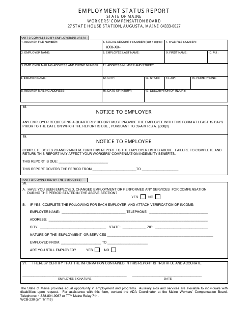 Form WCB-230 Employment Status Report - Maine