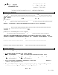 DOL Form EL-1 Employee Leasing Company Licensure &amp; Registration Application - Vermont